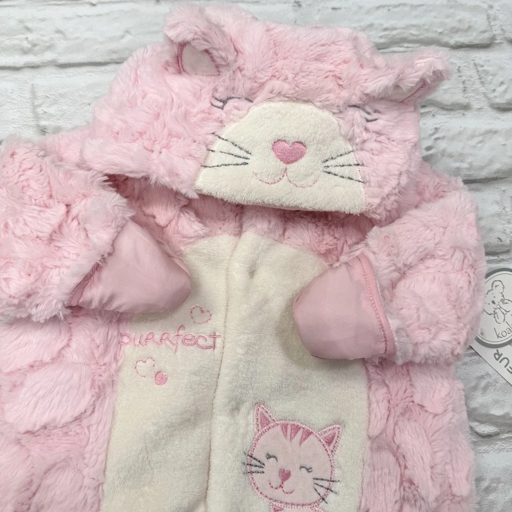 Infant Baby Girls Winter Jumpsuit 6M Pink‎ Fur Hooded Outfit Kitten Warm Fuzzy